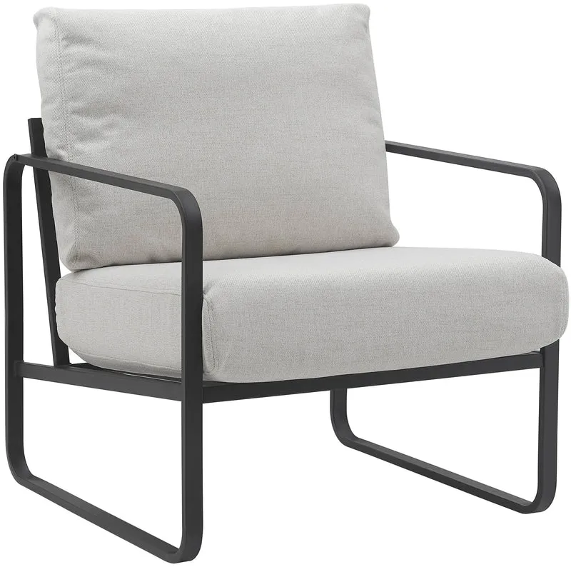 Fauteuil lounge design retro chic en tissu crème et cadre en métal noir mat 10_0002817