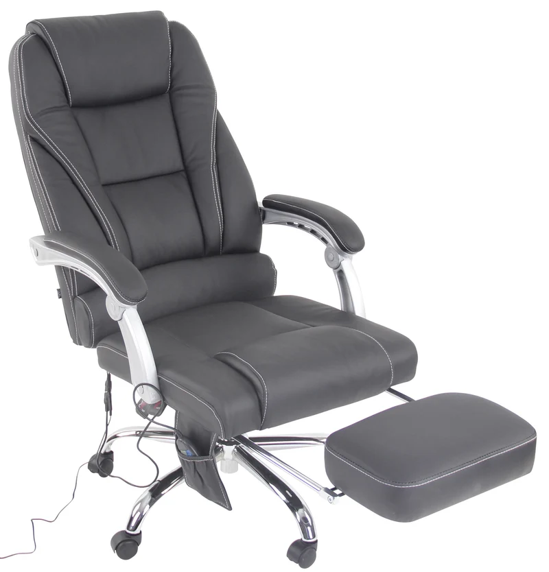 Fauteuil de bureau avec fonction massage et repose-pieds ajustables en véritable cuir noir 10_0002575