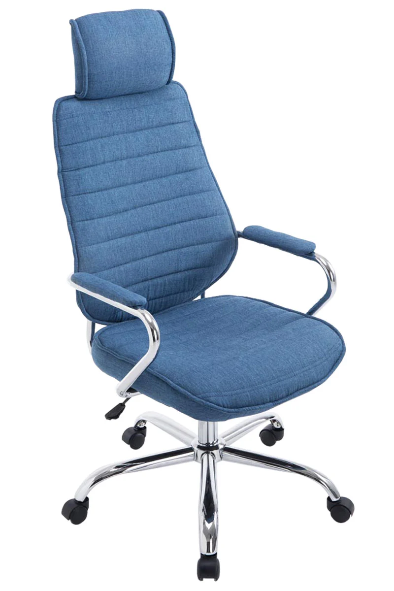 Fauteuil de bureau hauteur réglable pivotant mécanisme de bascule tissu bleu et métal chromé 10_0002624