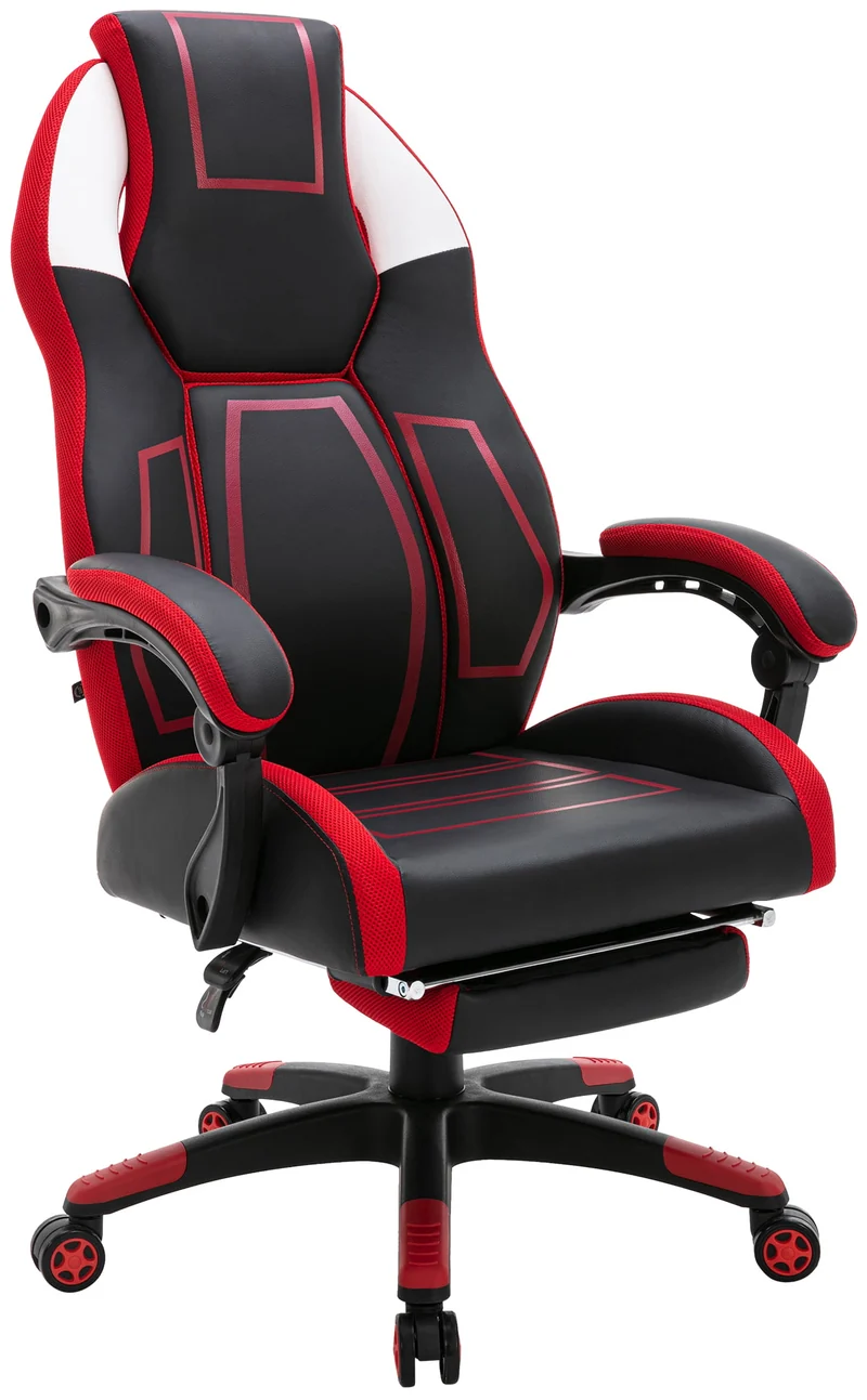Fauteuil de bureau avec repose-pieds télescopique et accoudoirs en PVC noir / rouge 10_0002447