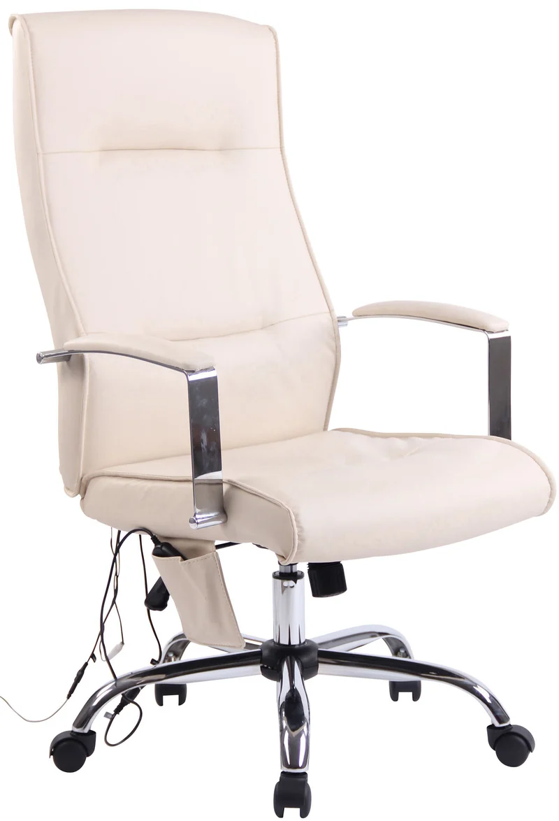 Fauteuil de bureau sur roulettes fonction massage mécanisme de balance en PVC crème 10_0002607