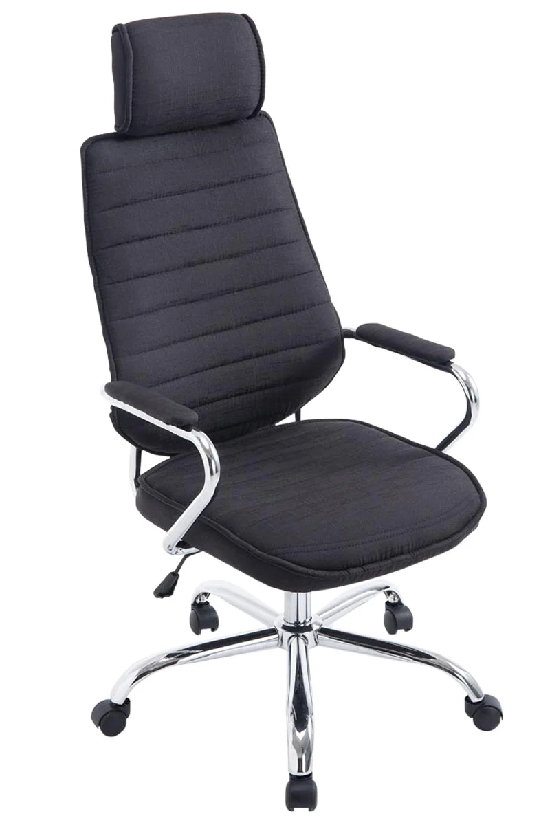 Fauteuil de bureau hauteur réglable pivotant mécanisme de bascule tissu noir et métal chromé 10_0002621