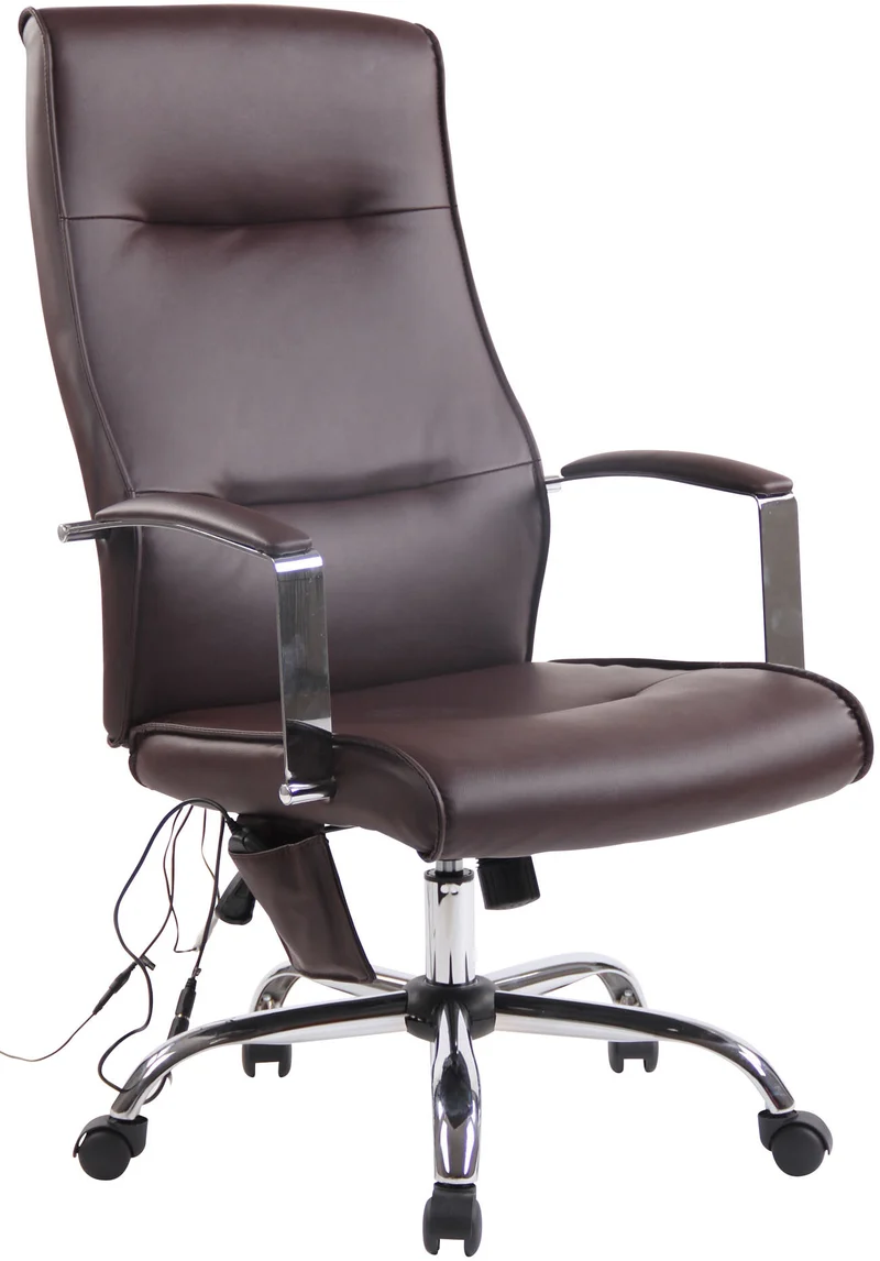 Fauteuil de bureau sur roulettes fonction massage mécanisme de balance en PVC marron 10_0002605