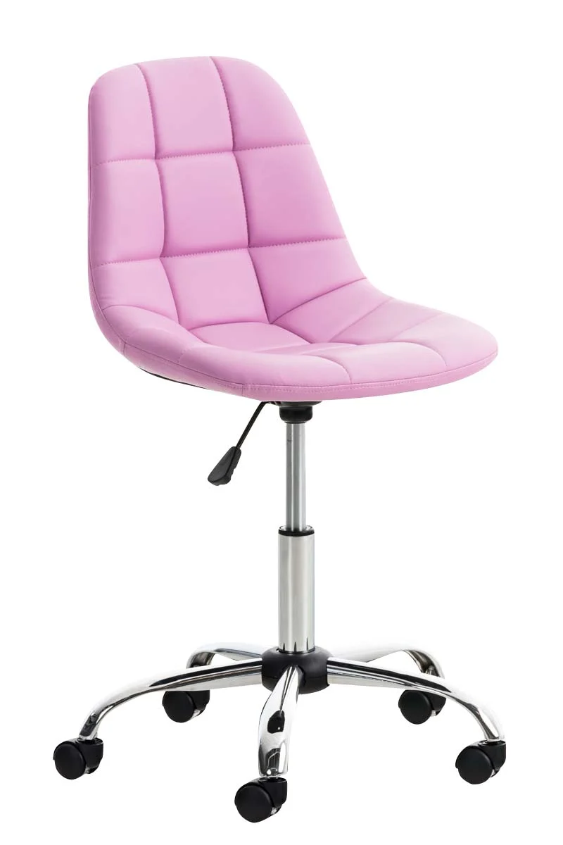 Chaise de bureau tabouret sur roulettes hauteur réglable en PVC rose et métal chromé 10_0002491