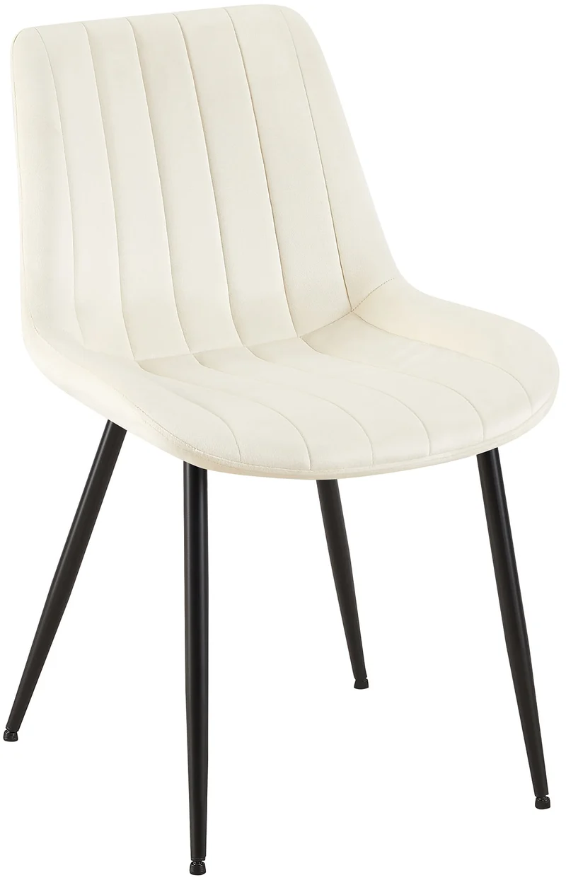 Chaise de salle à manger x1 en velours crème avec coutures verticales piètement en métal noir 10_0002332