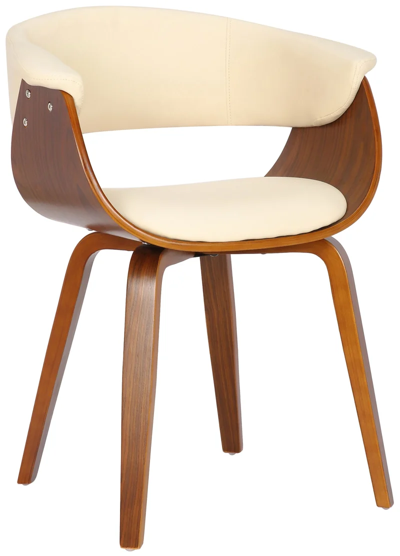 Chaise de bureau salle à manger style scandinave avec revêtement en PVC crème cadre en bois noyer 10_0002193