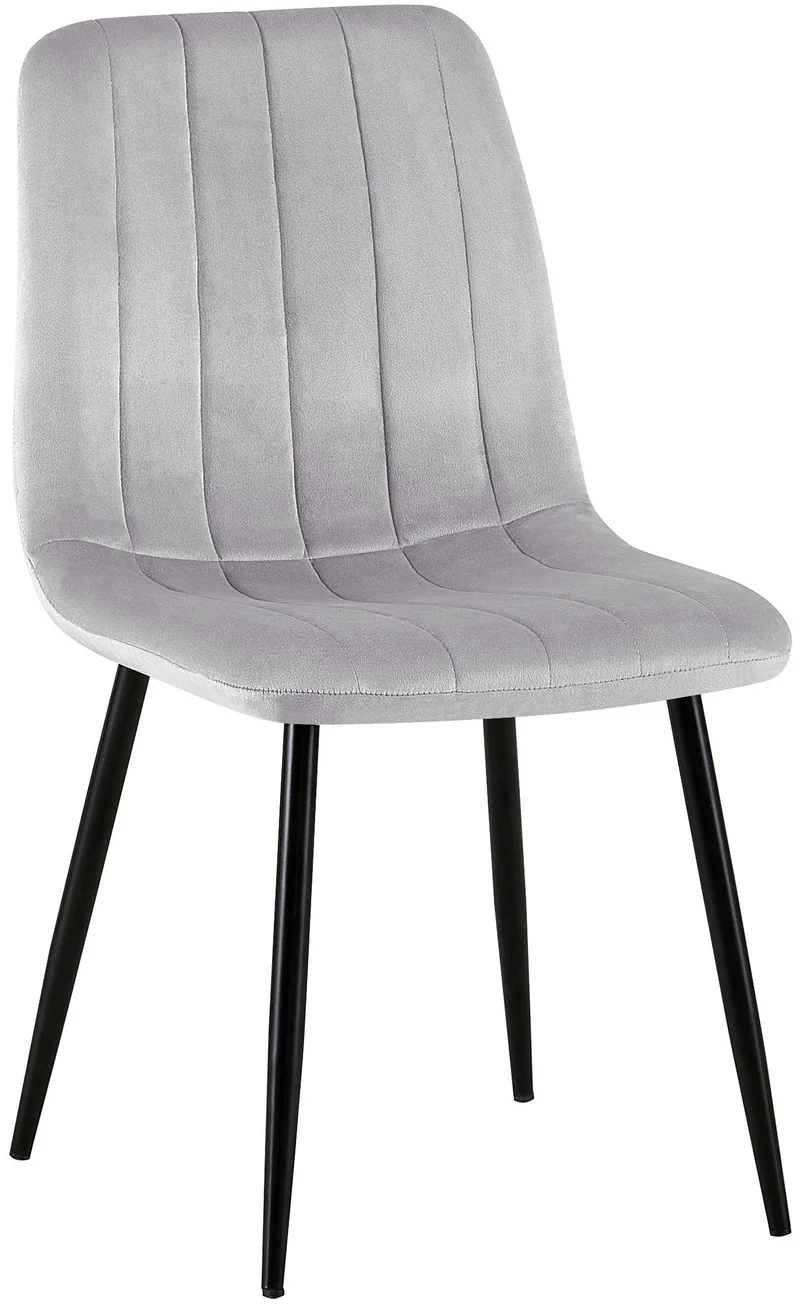 Chaise de salle à manger x1 coutures décoratives verticales assise en tissu velours gris pieds en métal noir 10_0002201
