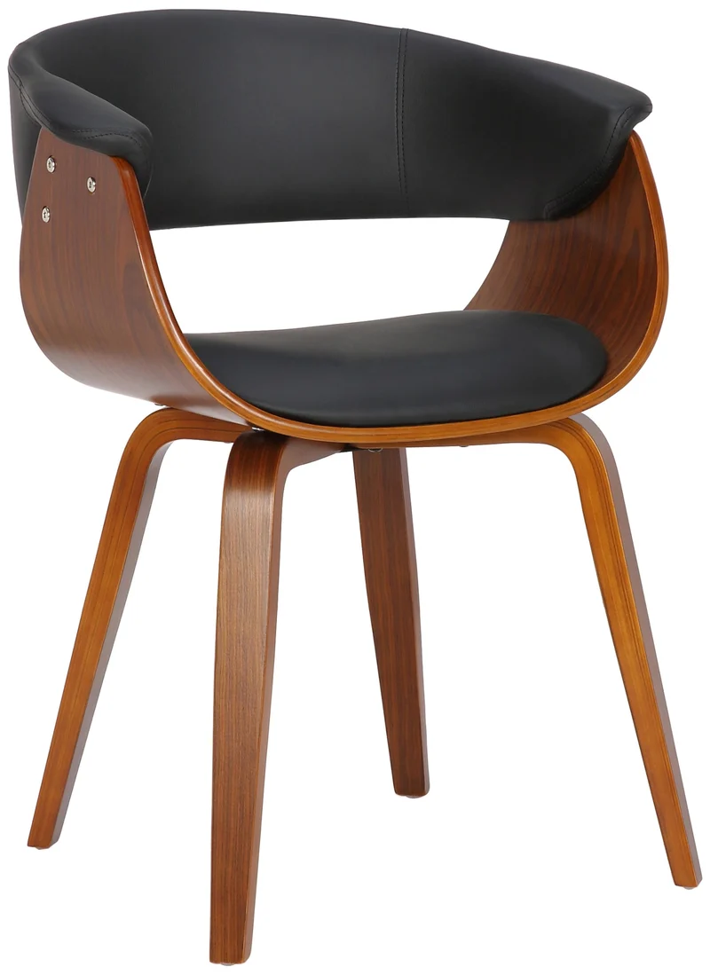 Chaise de bureau salle à manger style scandinave avec revêtement en PVC noir cadre en bois noyer 10_0002192