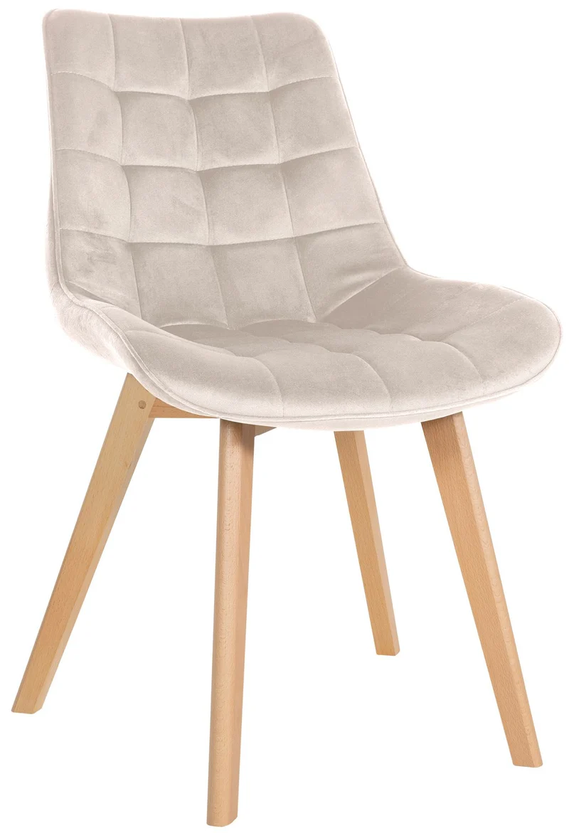 Chaise de salle à manger x1 design scandinave coutures carrées en velours crème pieds en bois clair 10_0002191