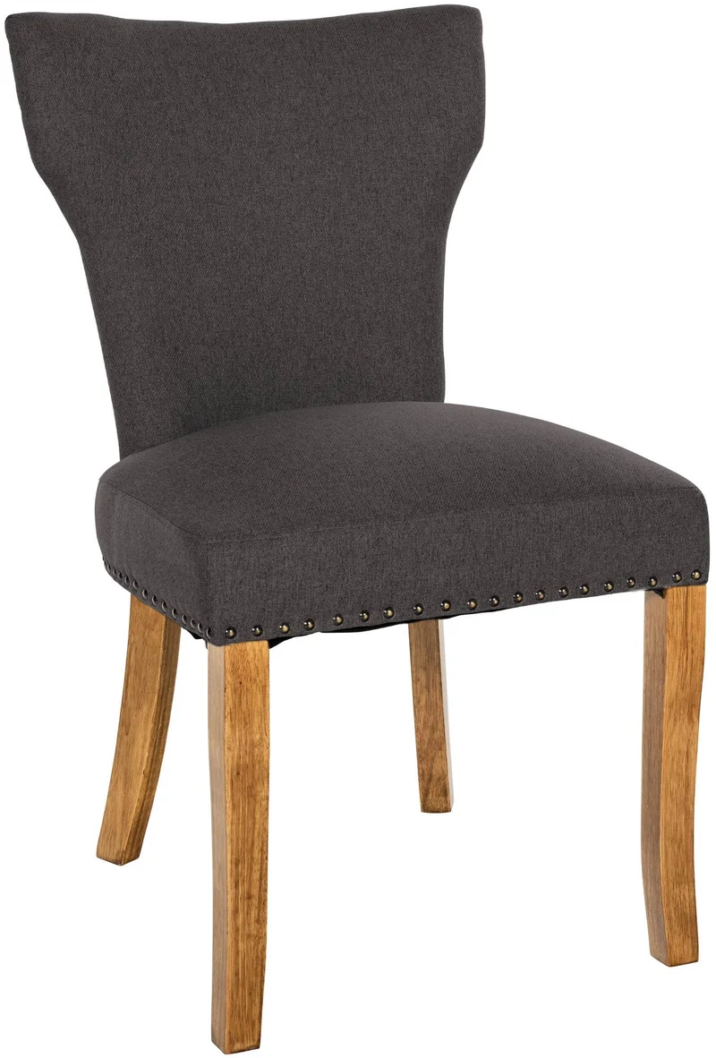 Chaise de salle à manger x1 boutons décoratifs en tissu gris foncé et pieds en bois marron clair 10_0002173