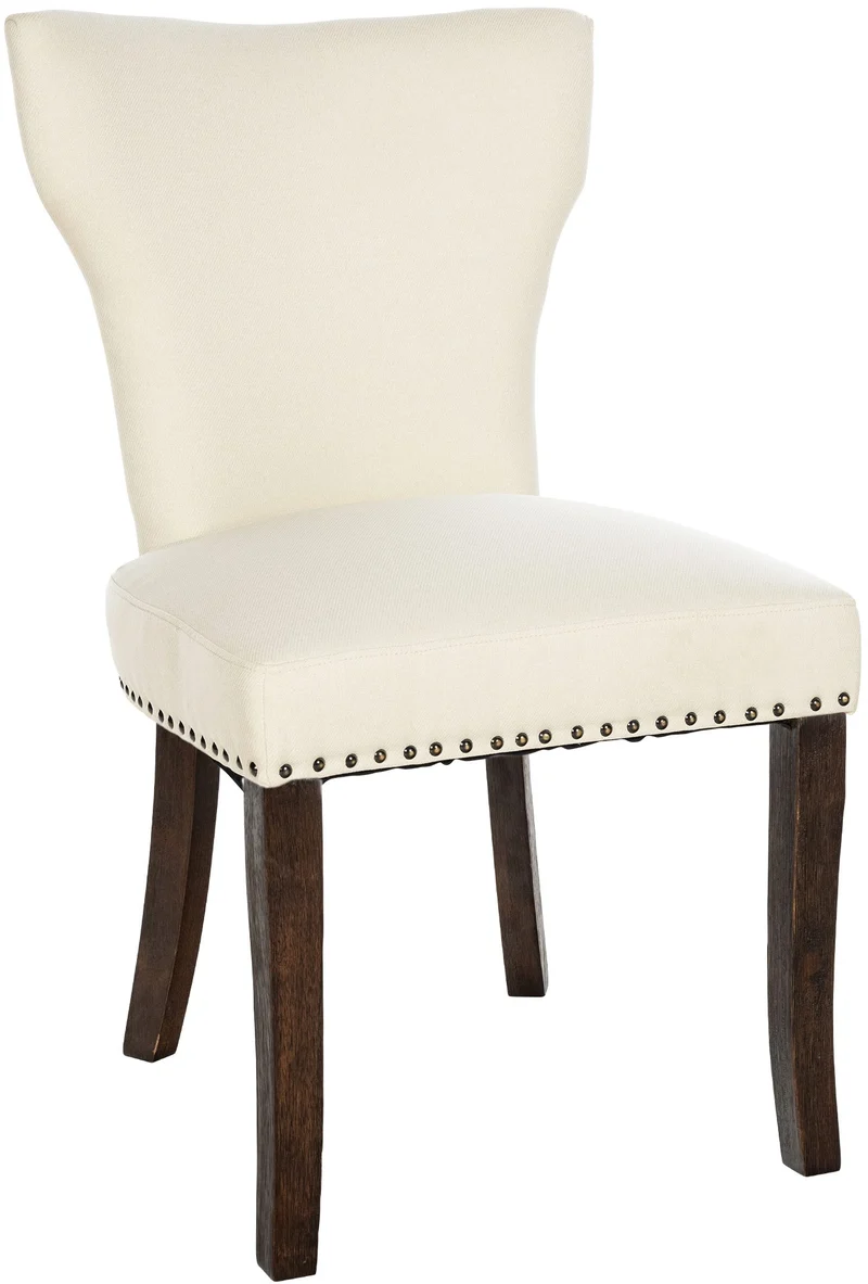 Chaise de salle à manger x1 boutons décoratifs en tissu crème et pieds en bois marron foncé 10_0002171