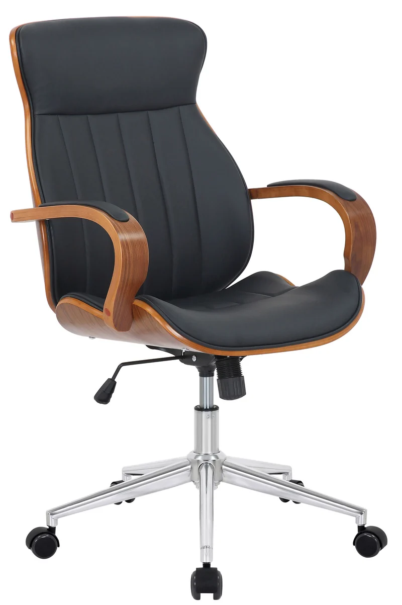 Fauteuil de bureau avec roulettes synthétique noir et bois noyer hauteur réglable BUR10461