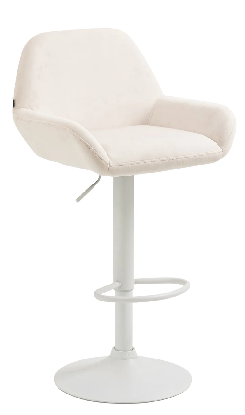 Tabouret de bar en velours rembourré crème base trompette métal blanc mat TDB10415