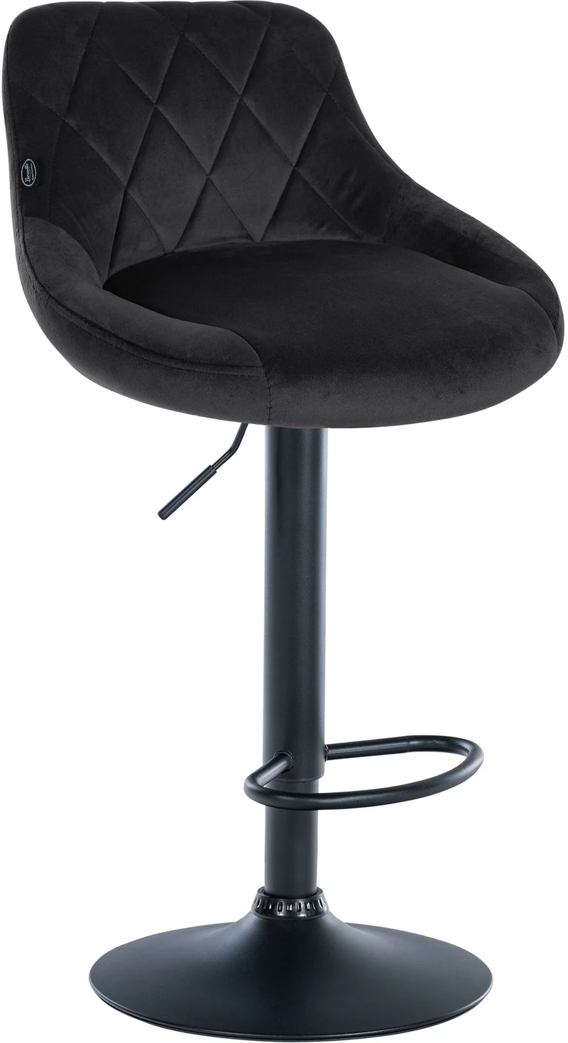 Tabouret de bar en velours gris foncé coutures décoratives pivotant support métal noir TDB10664