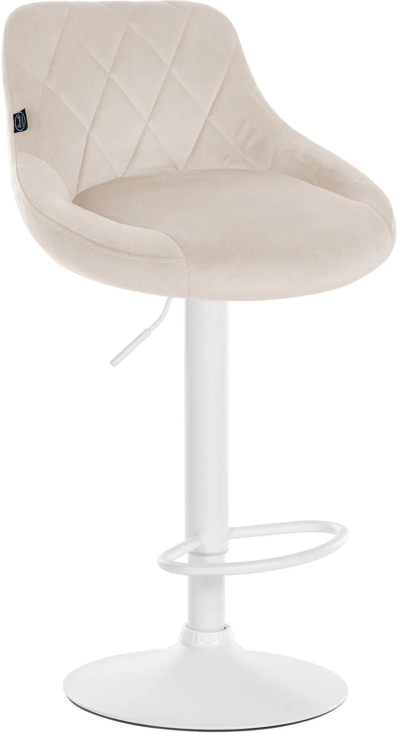 Tabouret de bar en velours crème coutures décoratives pivotant support métal blanc TDB10660