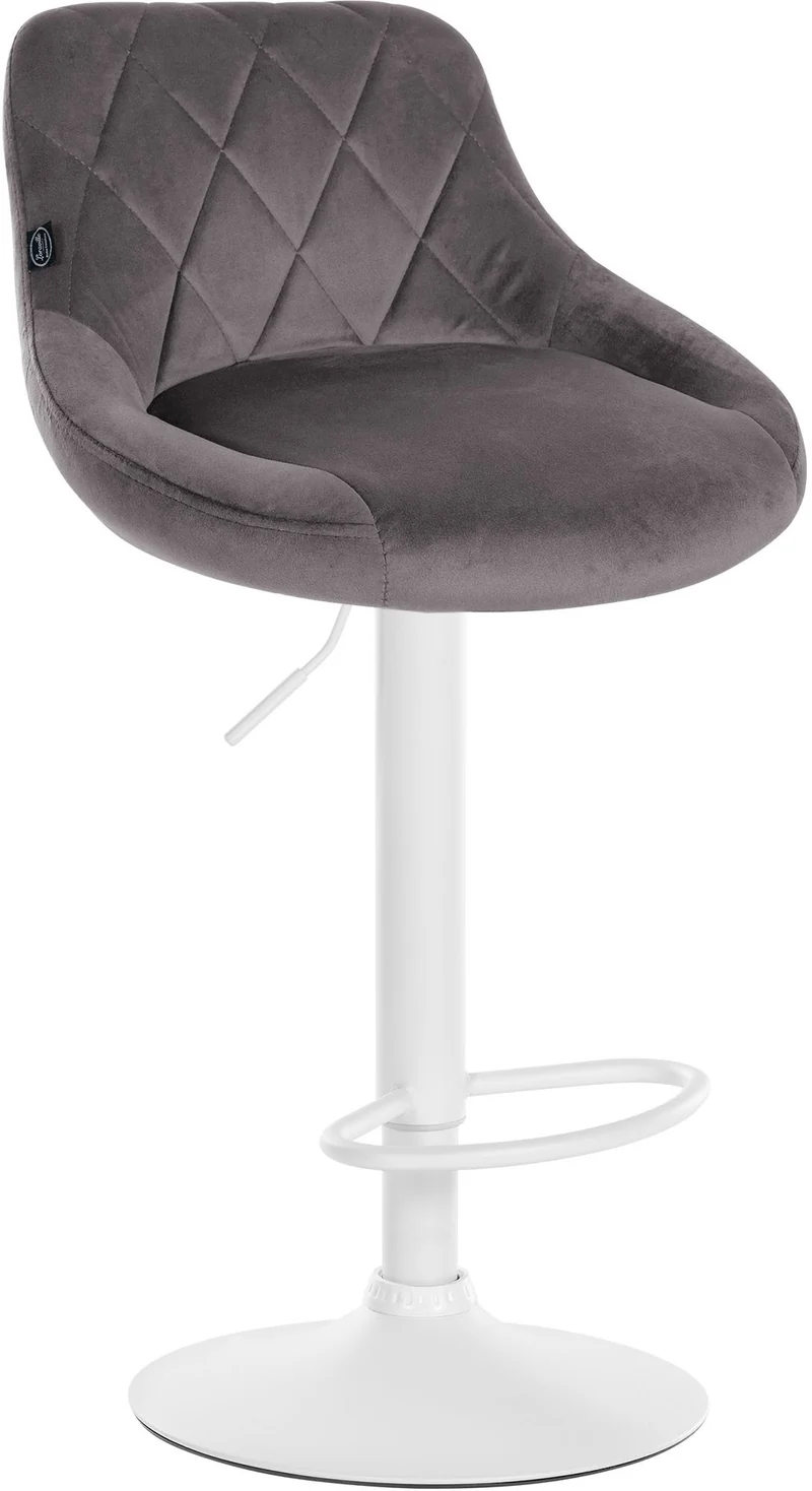 Tabouret de bar en velours gris coutures décoratives pivotant support métal blanc TDB10659