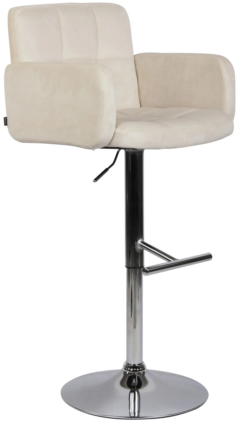 Tabouret de bar pivotant en velours crème et métal chromé avec accoudoirs repose-pieds et dossier TDB10645