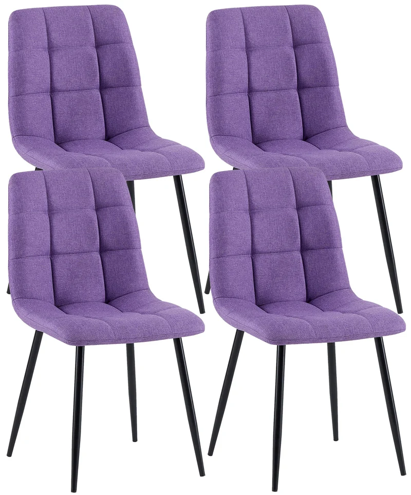 Lot de 4 chaises de salle à manger en tissu violet pieds métal noir design moderne et confortable CDS10414
