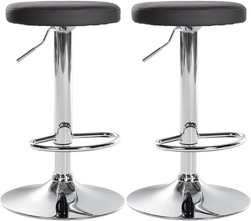 Lot de 2 tabourets de bar design simple avec assise en synthétique noir et cadre métal chromé TDB10694