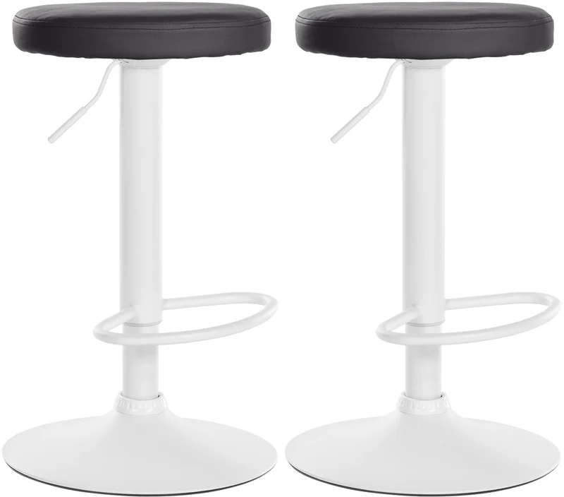 Lot de 2 tabourets de bar design simple avec assise en synthétique noir et cadre métal blanc TDB10682
