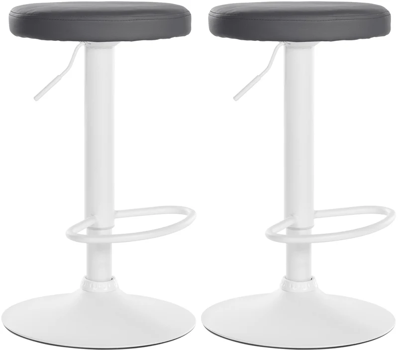 Lot de 2 tabourets de bar design simple avec assise en synthétique gris et cadre métal blanc TDB10680