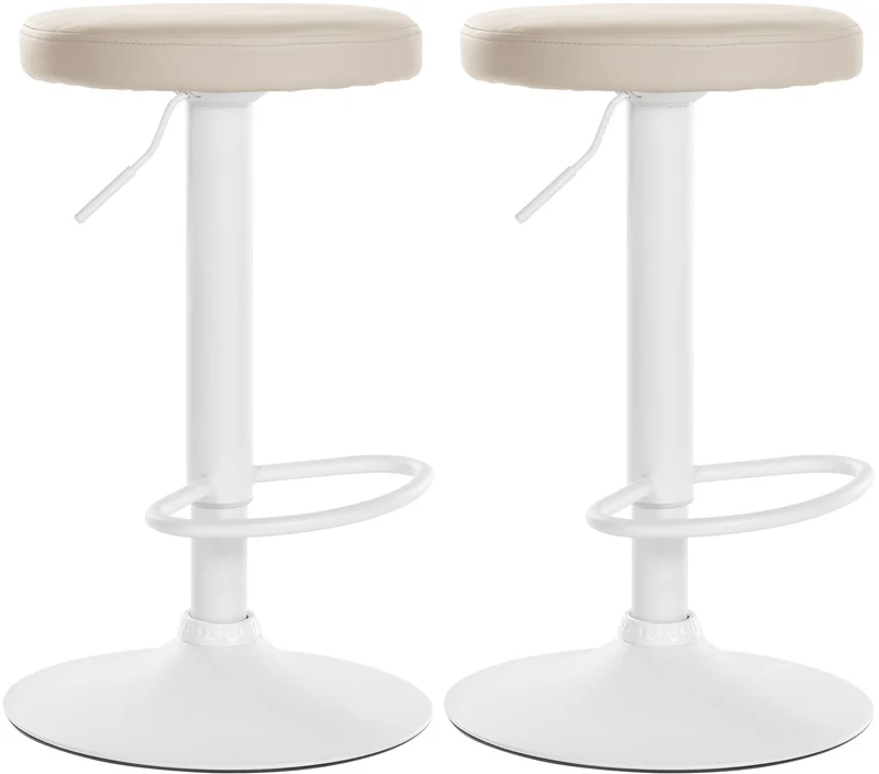 Lot de 2 tabourets de bar design simple avec assise en synthétique crème et cadre métal blanc TDB10679