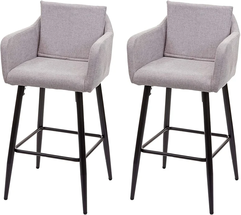 Lot de 2 tabourets de bar avec repose-pieds en tissu gris clair et métal noir TDB04061