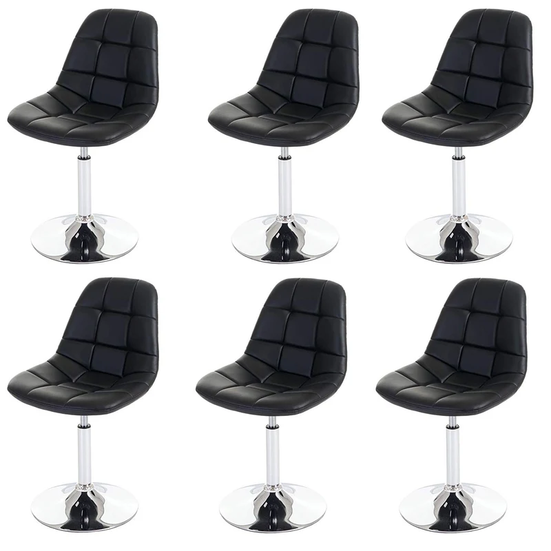 6x chaises de salle à manger en synthétique noir pied chromé pivotant CDS04623