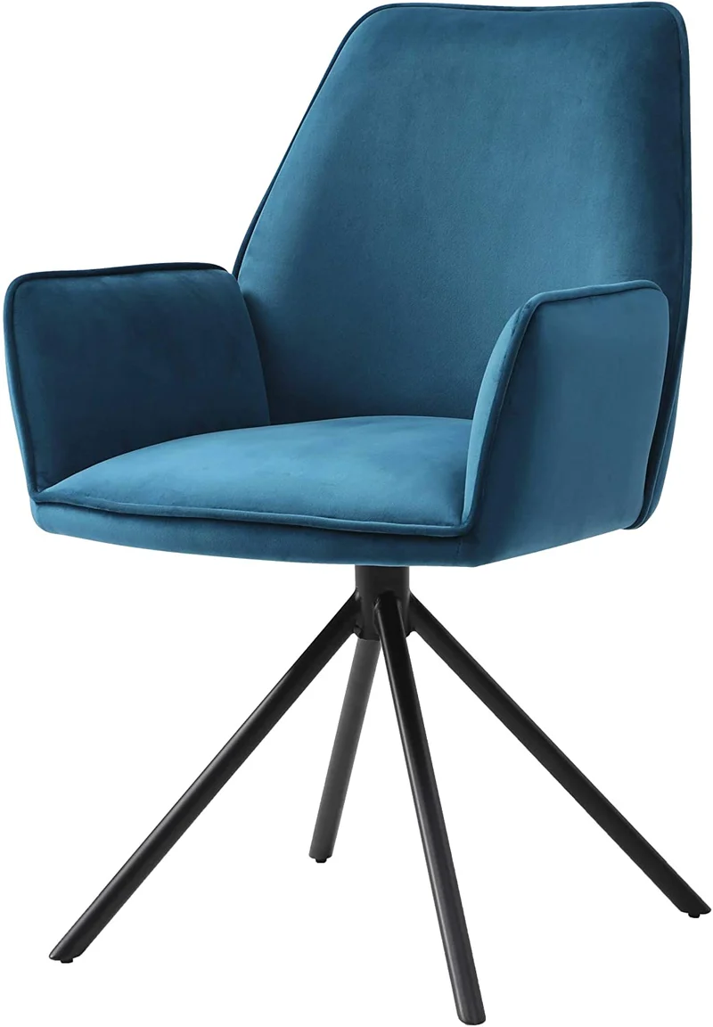 Chaise fauteuil rembourré salon bureau avec accoudoirs rotation 90° en velours bleu FAL04036