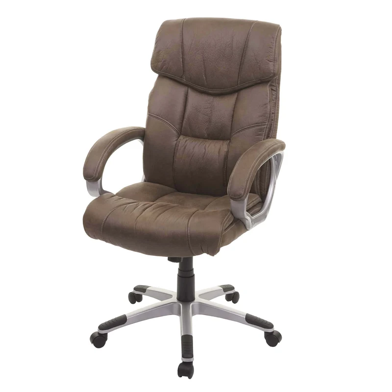 Fauteuil chaise de bureau sur roulettes avec accoudoirs pivotant tissu aspect daim gris foncé 04_0001807