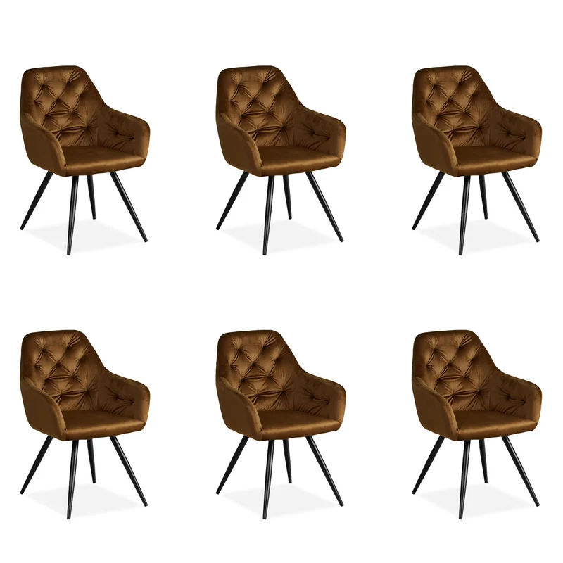 Lot de 6 chaises de salle à manger salon avec revêtement en velours confortable en marron CDS06305
