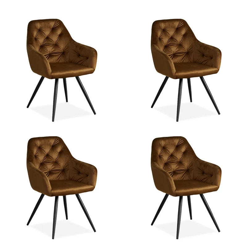Lot de 4 chaises de salle à manger salon avec revêtement en velours confortable en marron CDS06205