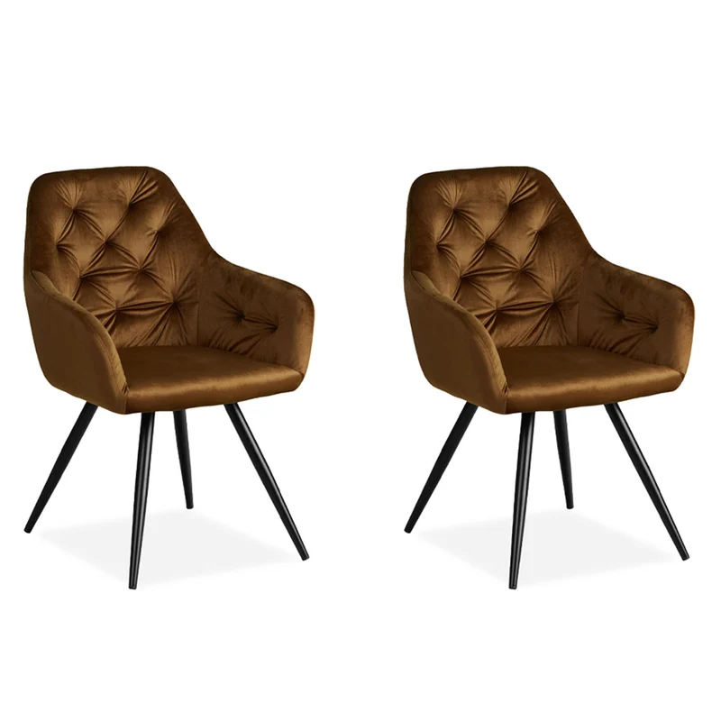 Lot de 2 chaises de salle à manger salon avec revêtement en velours confortable en marron CDS06105