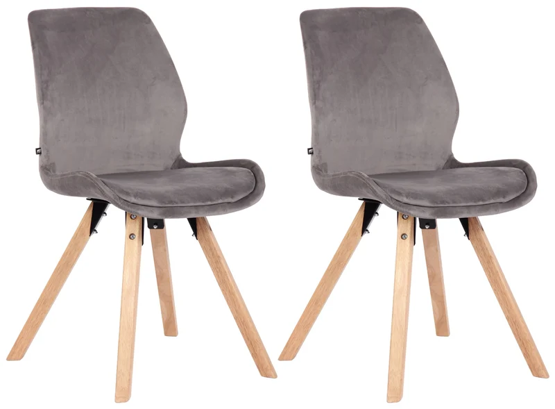Lot de 2 chaises de salle à manger en velours gris style scandinave pieds bois CDS101126
