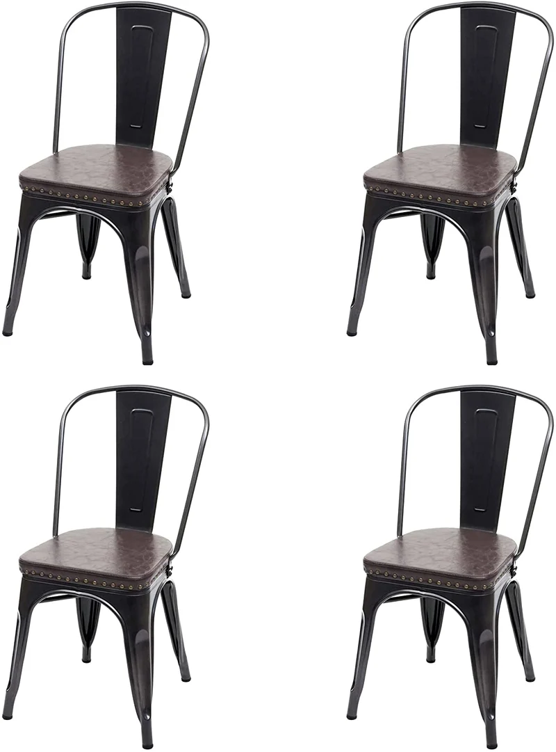4x chaises de salle à manger cuisine style industriel métal noir et synthétique marron CDS04557