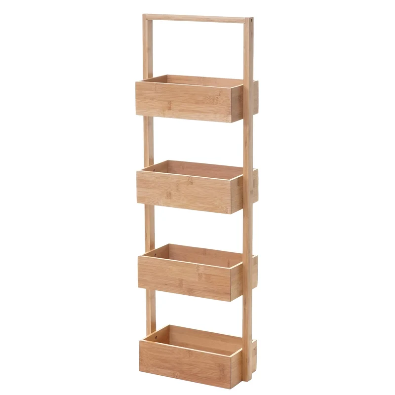 Étagère de salle de bain rangement avec 4 paniers bambou 88x28x15cm 04_0005168