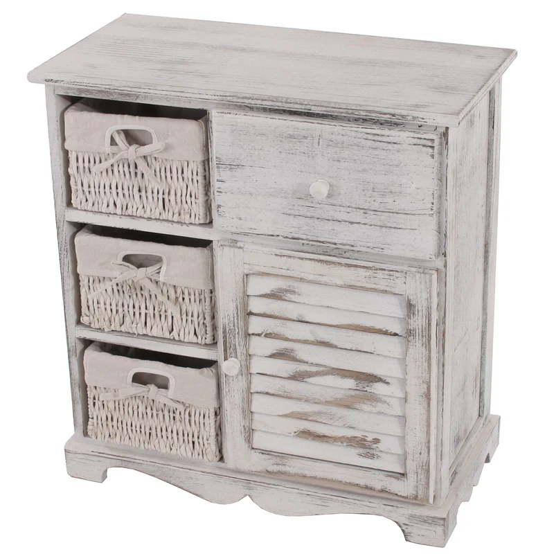 Commode avec 3 paniers 63x60x30cm style vintage blanc 04_0002474