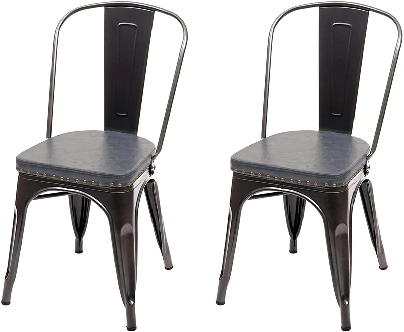 2x chaises de salle à manger cuisine style industriel métal noir et synthétique gris CDS04456