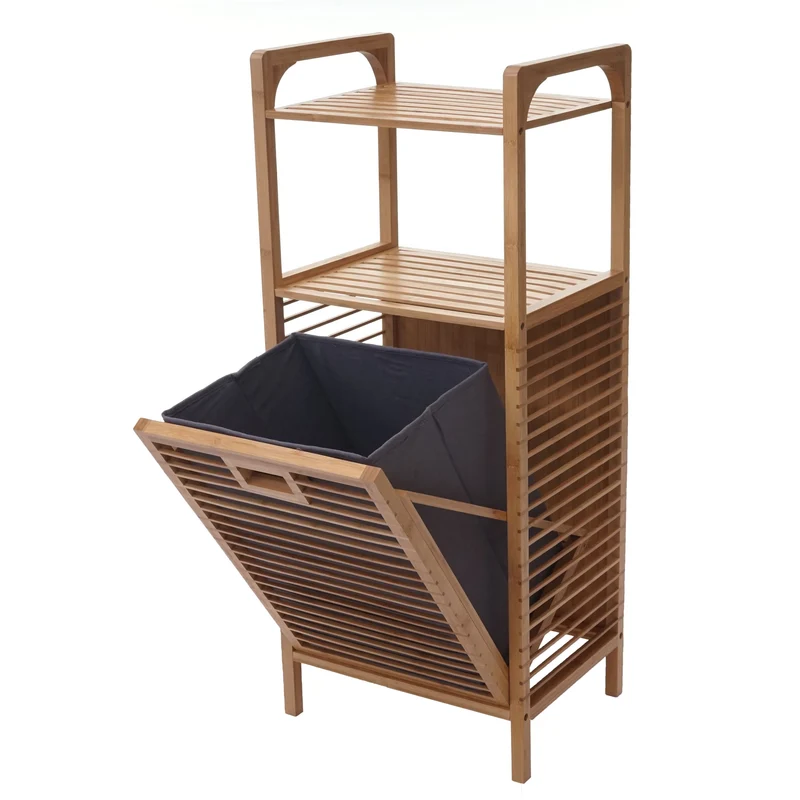 Étagère de salle de bain rangement avec panier à linge en bambou 95x40x30cm 28L 04_0005669