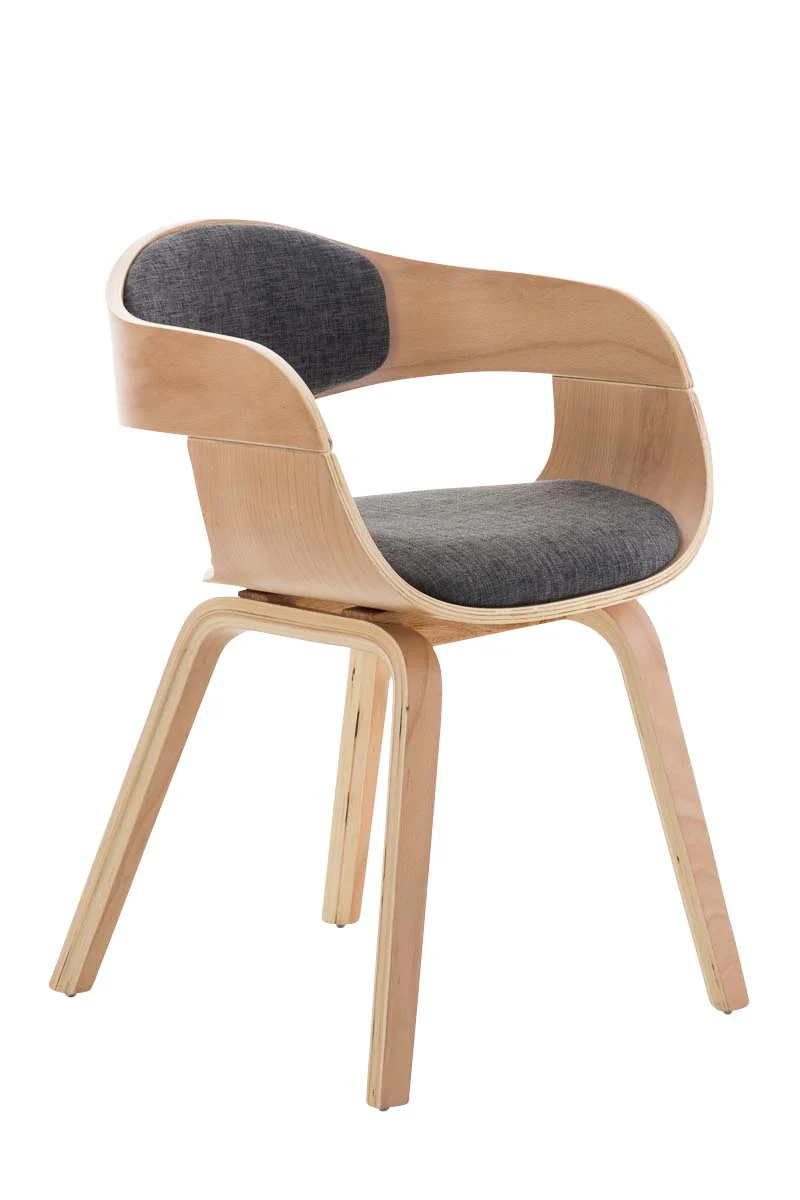 Chaise de bureau sans roulettes visiteur en tissu et bois design retro et confort maximal naturel et gris clair BUR10542