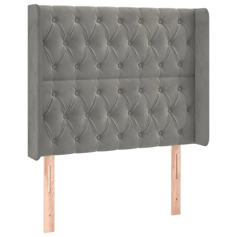 Tête de lit accessoire couchage chambre à coucher meuble capitonné avec rebord latéral 103 x 16 x 118/128 cm tissu velours gris clair TDL0205320