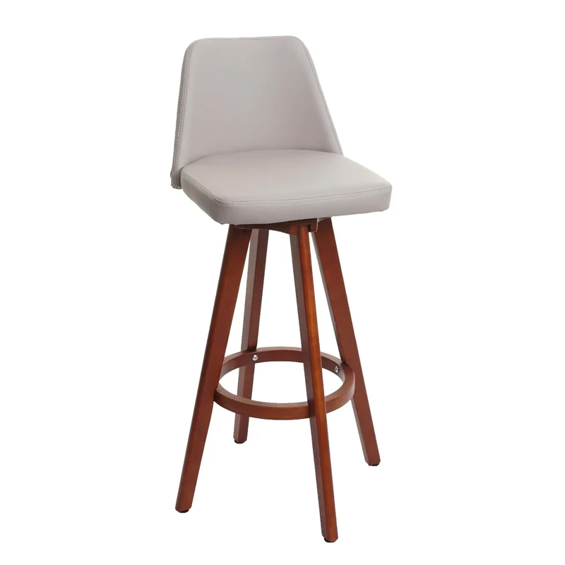 Tabouret de bar chaise de comptoir en synthétique taupe pivotant pieds en bois foncé 04_0005279