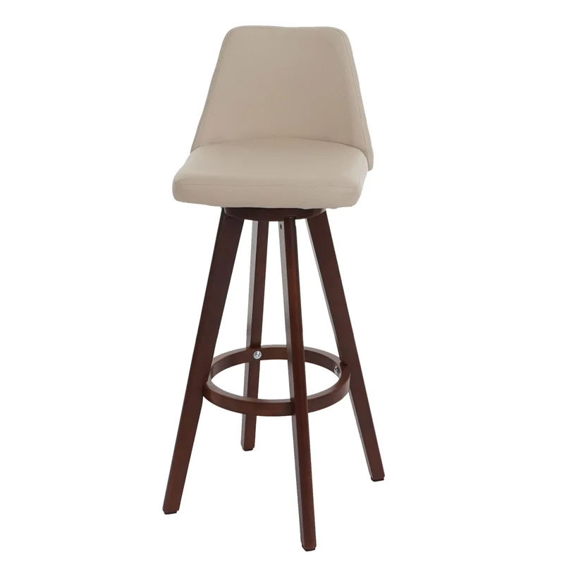 Tabouret de bar chaise de comptoir en synthétique crème pivotant pieds en bois foncé 04_0005278