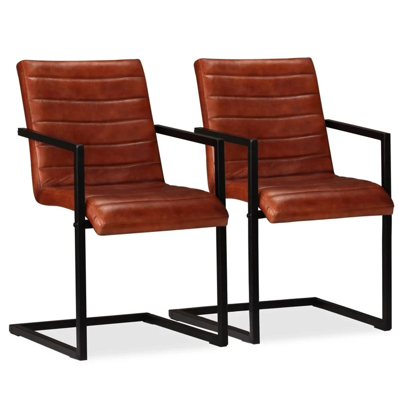 Lot de 2 chaises de salle à manger cuisine visiteur structure en acier marron cuir véritable CDS020684