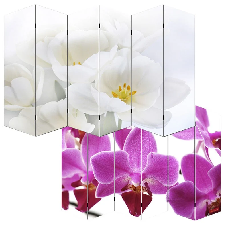Paravent 6 panneaux pans séparateur de pièce 180x240cm motif orchidee PAR04008