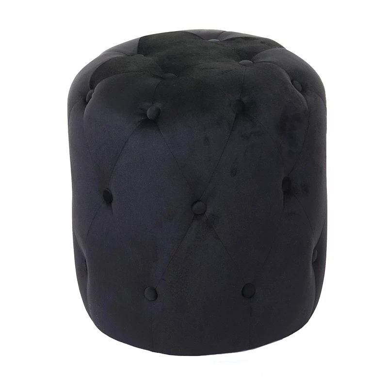 Tabouret pouf capitonné 42x39cm velours noir 04_0005336