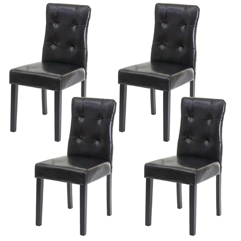 Lot de 4 chaises de salle à manger en synthétique noir pieds en bois foncé CDS04546