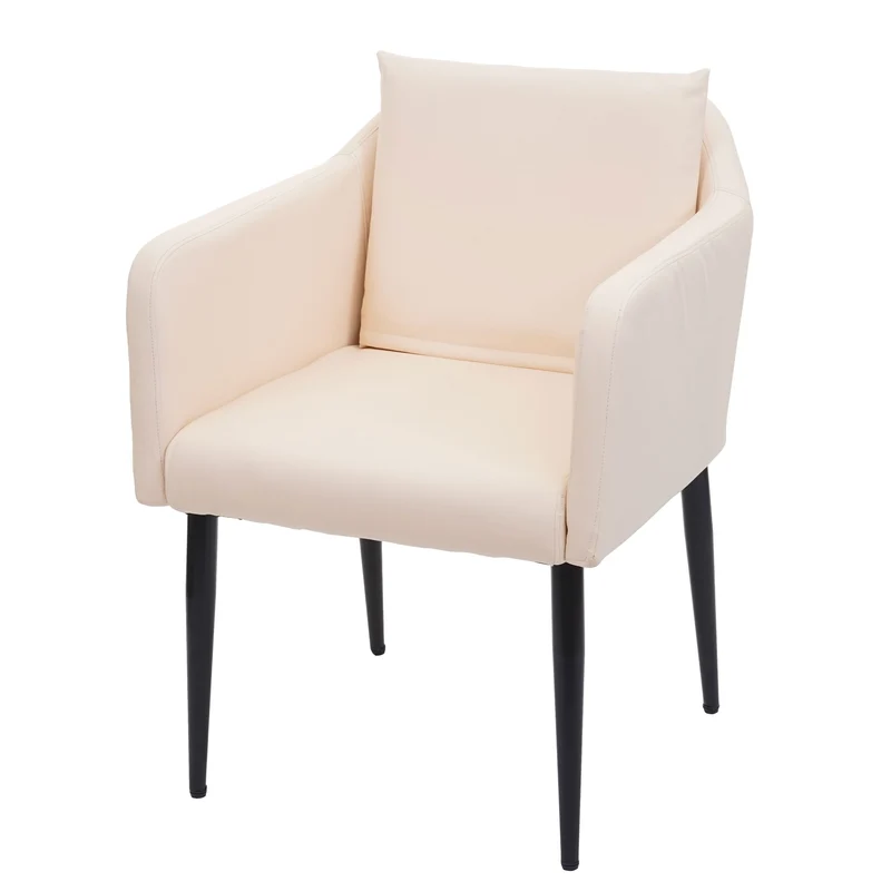 Fauteuil chaise lounge salle à manger bureau visiteur en synthétique crème pieds métal noir 04_0002287