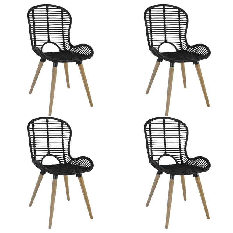 Lot de 4 chaises de salle à manger cuisine noir Rotin naturel CDS021792