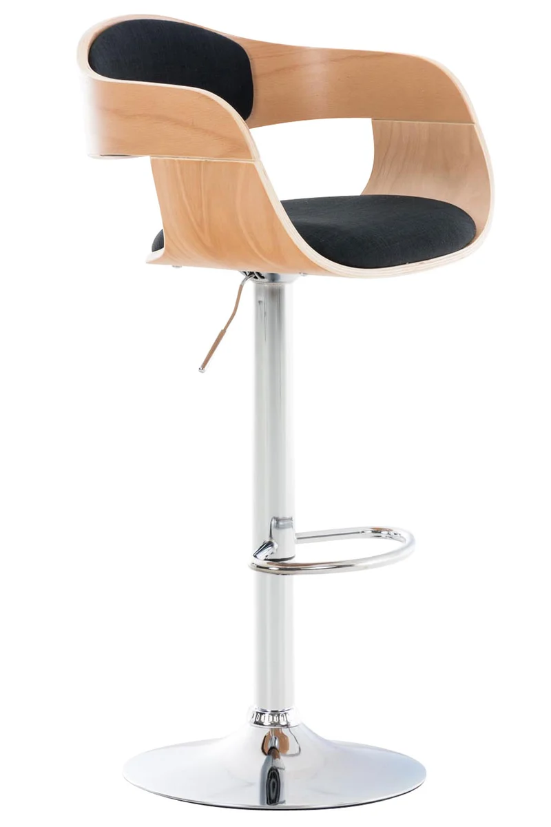 Tabouret de bar chaise haute avec repose-pied design moderne bois et tissu noir 10_0000677